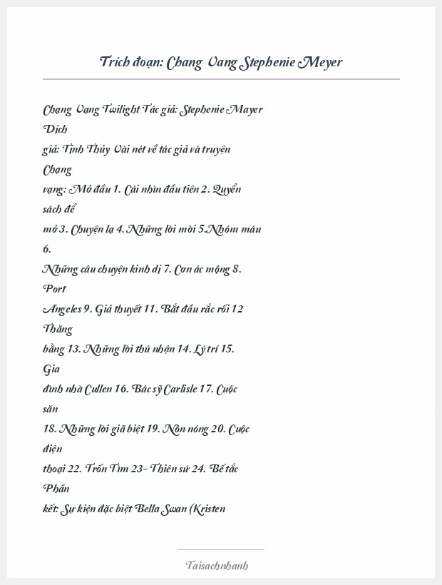 Trích đoạn Chang Vang Stephenie Meyer