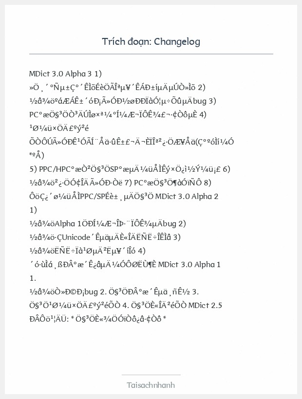 Trích đoạn Changelog