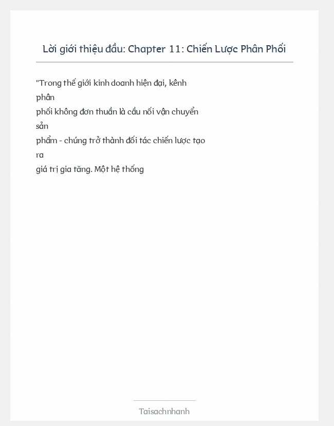 Trích đoạn Chapter 11: Chiến Lược Phân Phối