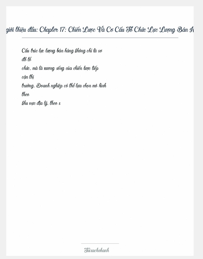 Trích đoạn Chapter 17: Chiến Lược Và Cơ Cấu Tổ Chức Lực Lượng Bán Hàng