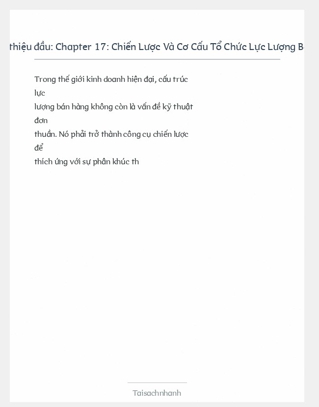 Trích đoạn Chapter 17: Chiến Lược Và Cơ Cấu Tổ Chức Lực Lượng Bán Hàng