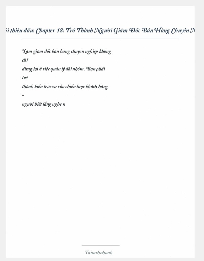 Trích đoạn Chapter 18: Trở Thành Người Giám Đốc Bán Hàng Chuyên Nghiệp