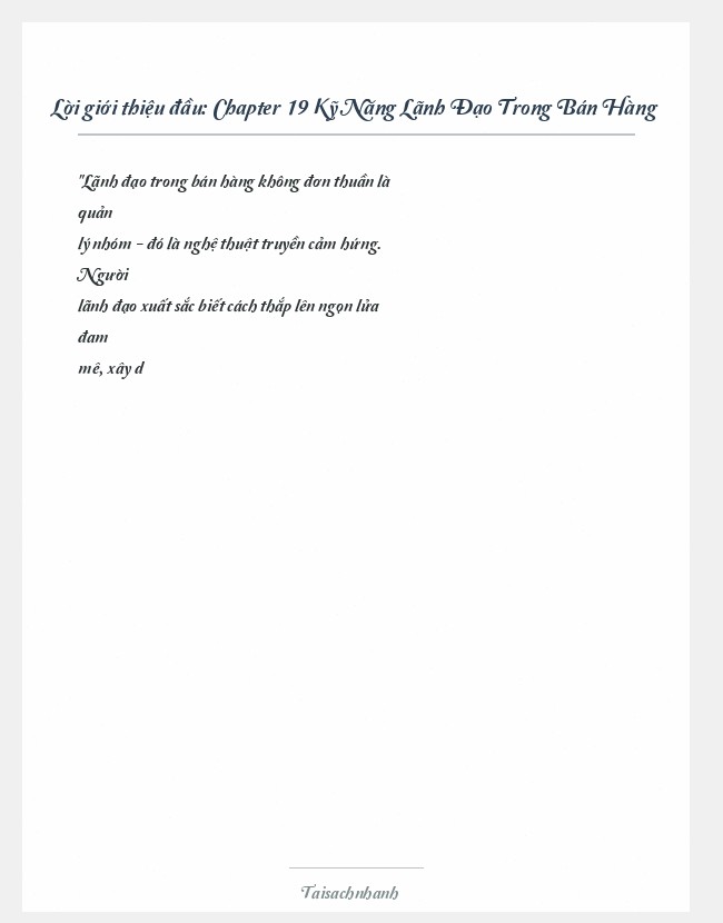 Trích đoạn Chapter 19 Kỹ Năng Lãnh Đạo Trong Bán Hàng