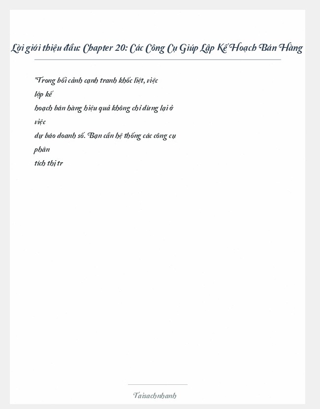 Trích đoạn Chapter 20: Các Công Cụ Giúp Lập Kế Hoạch Bán Hàng
