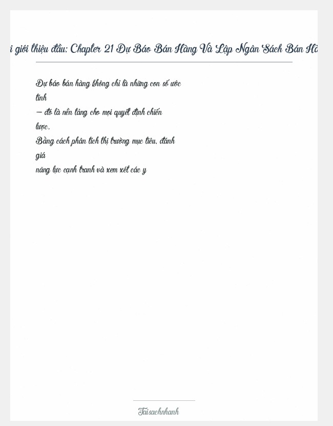 Trích đoạn Chapter 21 Dự Báo Bán Hàng Và Lập Ngân Sách Bán Hàng
