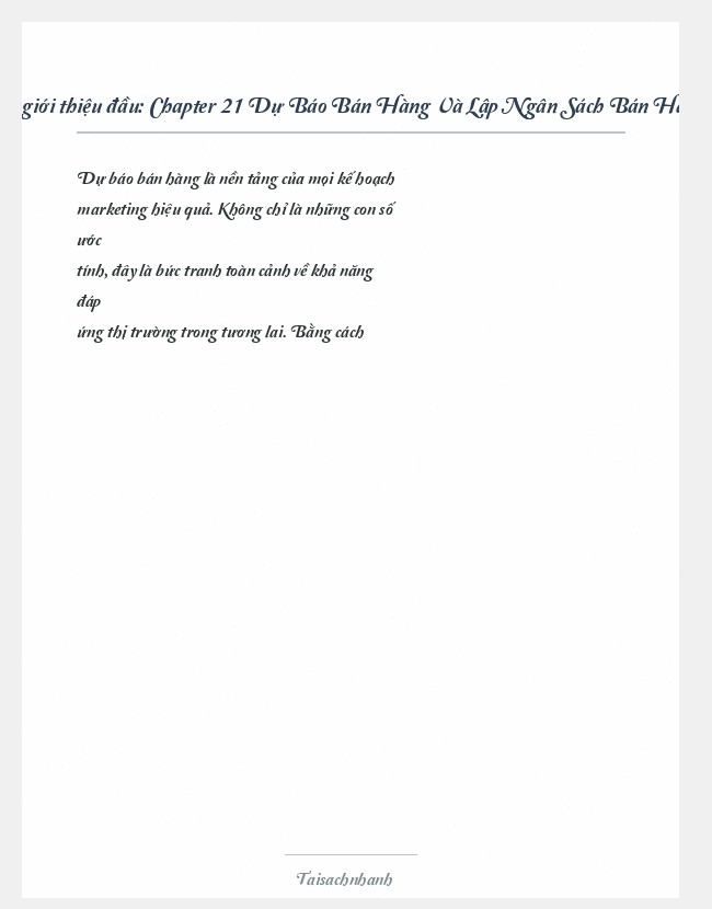 Trích đoạn Chapter 21 Dự Báo Bán Hàng Và Lập Ngân Sách Bán Hàng