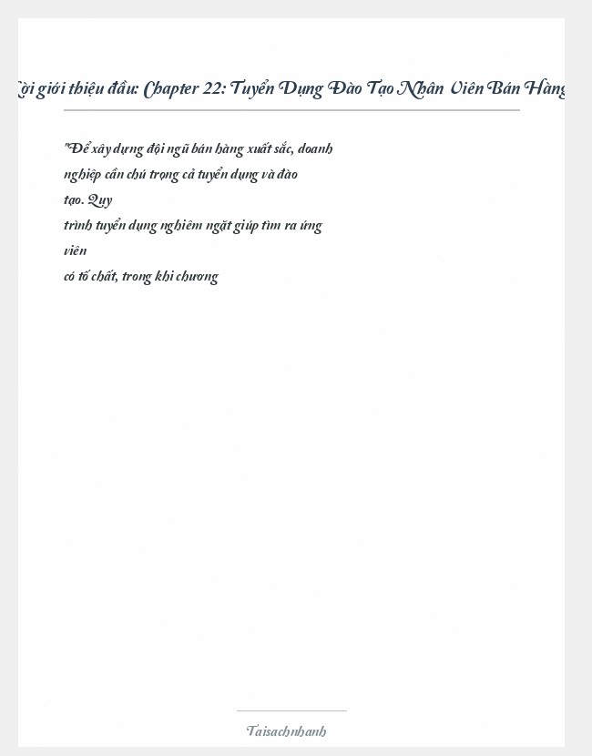 Trích đoạn Chapter 22: Tuyển Dụng Đào Tạo Nhân Viên Bán Hàng