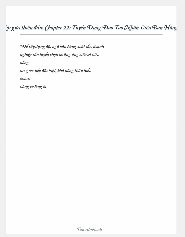 Trích đoạn Chapter 22: Tuyển Dụng Đào Tạo Nhân Viên Bán Hàng