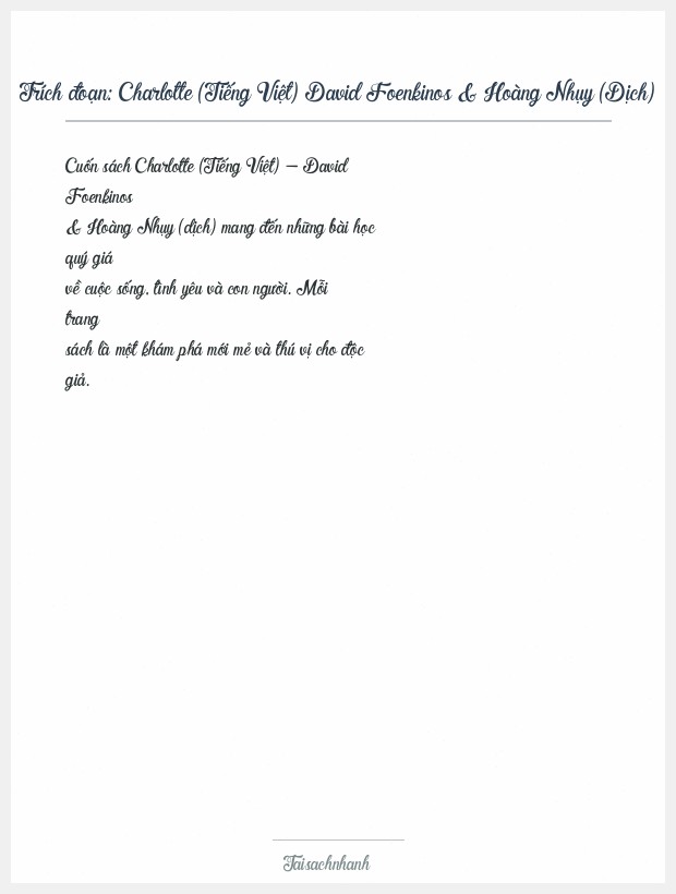 Trích đoạn Charlotte (Tiếng Việt) David Foenkinos & Hoàng Nhụy (Dịch)