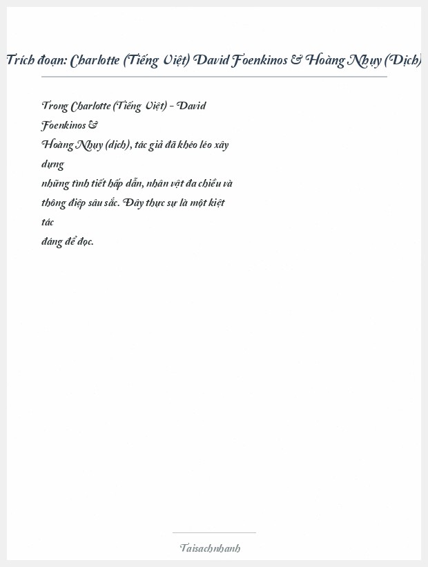 Trích đoạn Charlotte (Tiếng Việt) David Foenkinos & Hoàng Nhụy (Dịch)