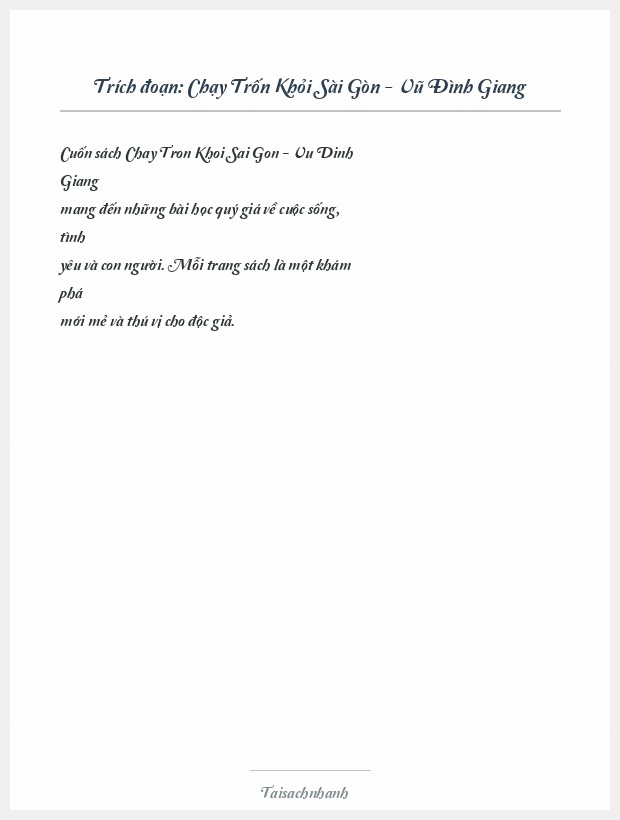 Trích đoạn Chạy Trốn Khỏi Sài Gòn - Vũ Đình Giang