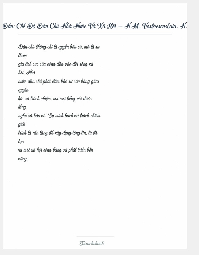 Trích đoạn Chế Độ Dân Chủ Nhà Nước Và Xã Hội - N.M. Voskresenskaia, N.B. Davl