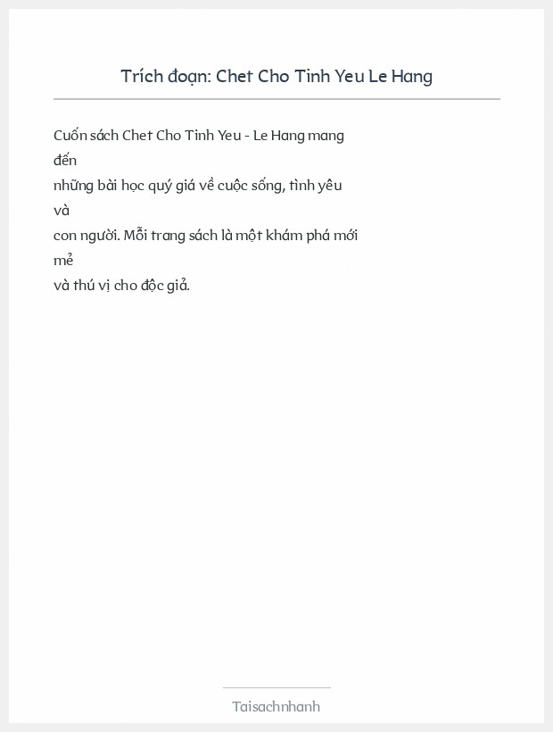 Trích đoạn Chet Cho Tinh Yeu Le Hang