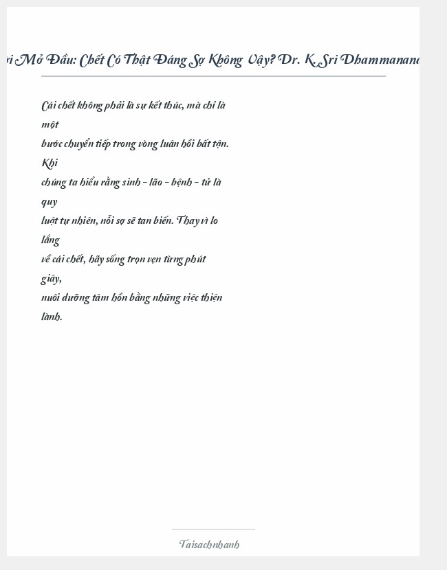 Trích đoạn Chết Có Thật Đáng Sợ Không Vậy? Dr. K. Sri Dhammananda
