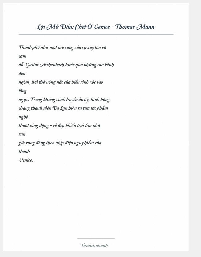 Trích đoạn Chết Ở Venice - Thomas Mann