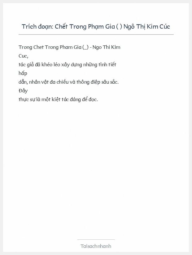 Trích đoạn Chết Trong Phạm Gia ( ) Ngô Thị Kim Cúc