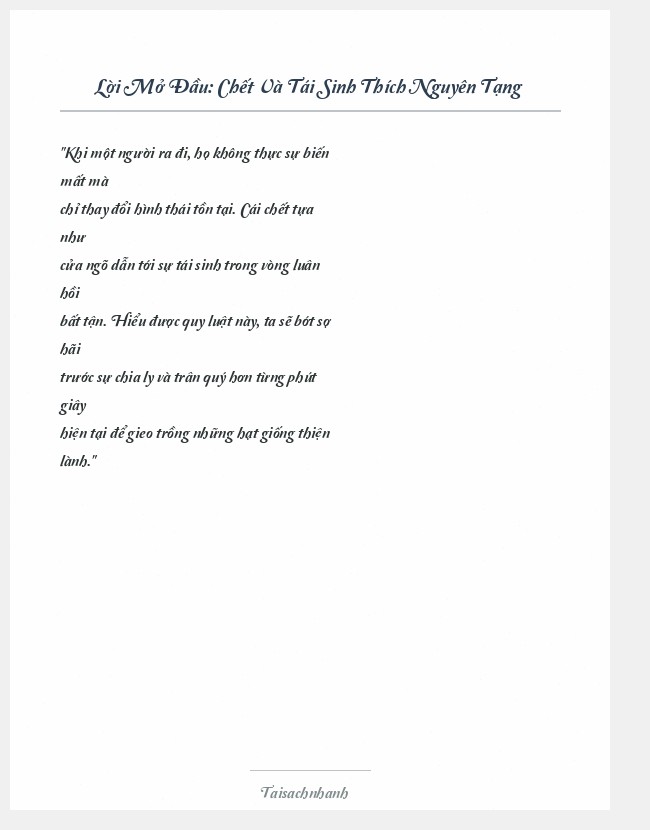 Trích đoạn Chết Và Tái Sinh Thích Nguyên Tạng