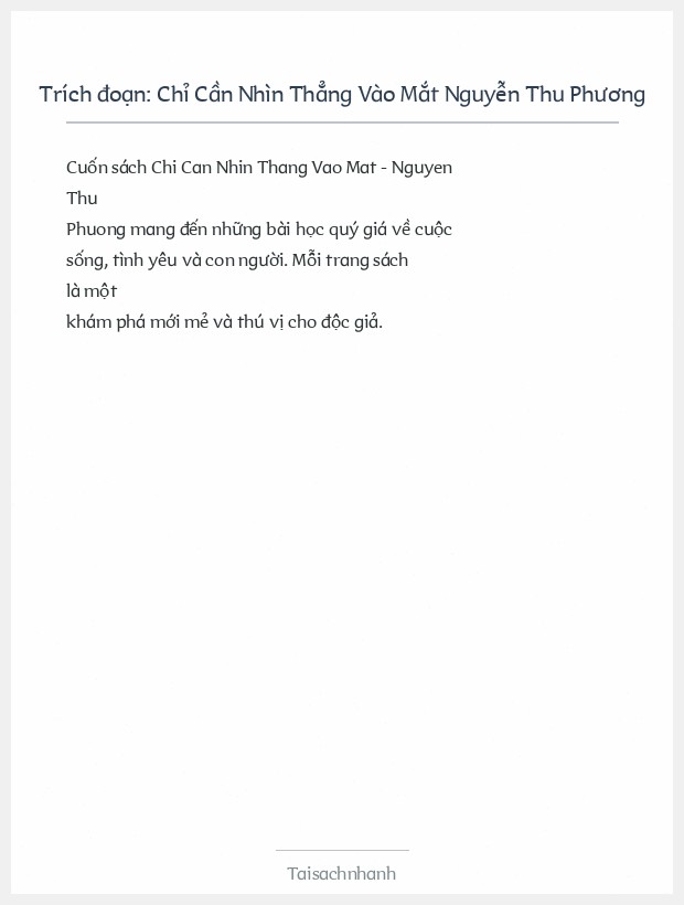 Trích đoạn Chỉ Cần Nhìn Thẳng Vào Mắt Nguyễn Thu Phương