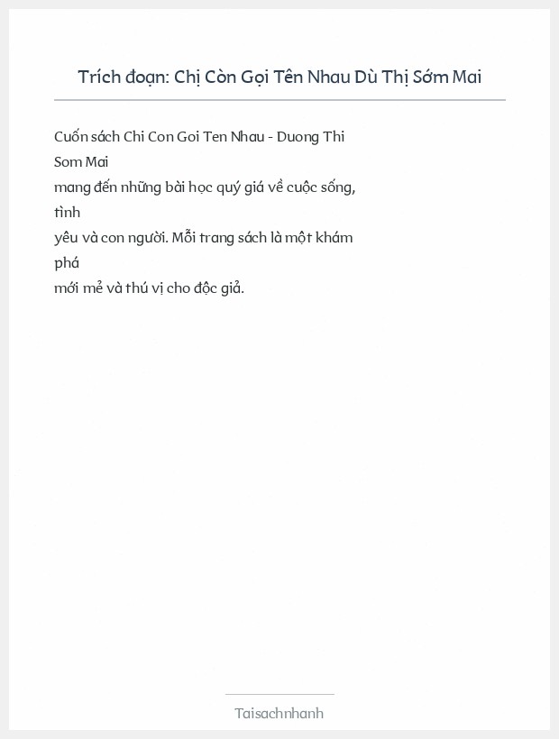 Trích đoạn Chị Còn Gọi Tên Nhau Dù Thị Sớm Mai