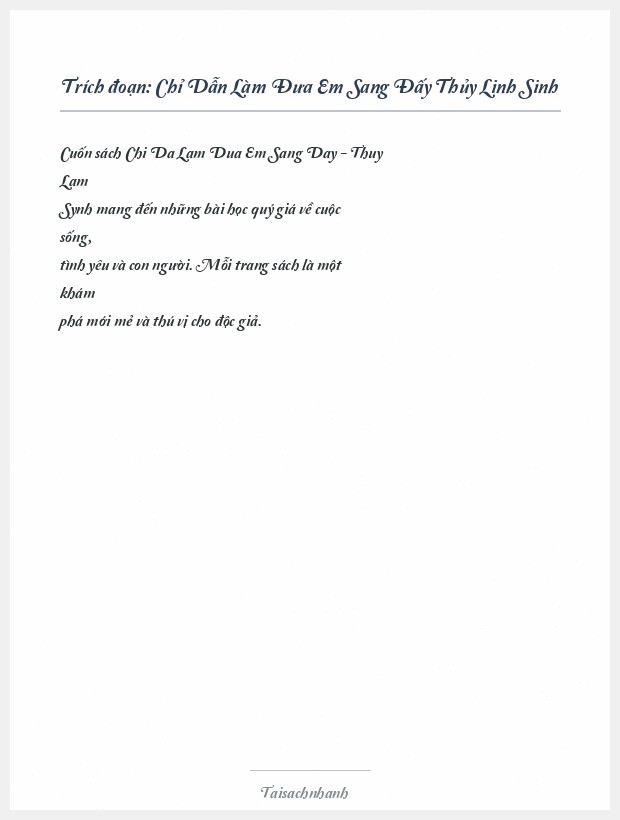 Trích đoạn Chỉ Dẫn Làm Đưa Em Sang Đấy Thủy Linh Sinh