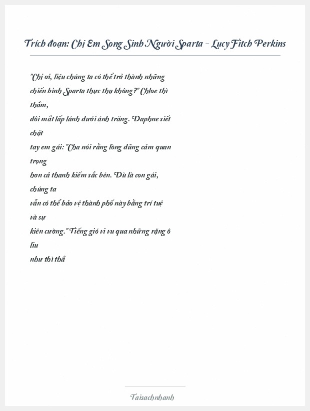 Trích đoạn Chị Em Song Sinh Người Sparta - Lucy Fitch Perkins