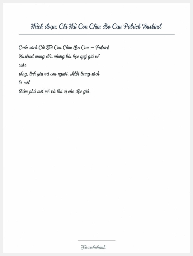 Trích đoạn Chi Tai Con Chim Bo Cau Patrick Suskind