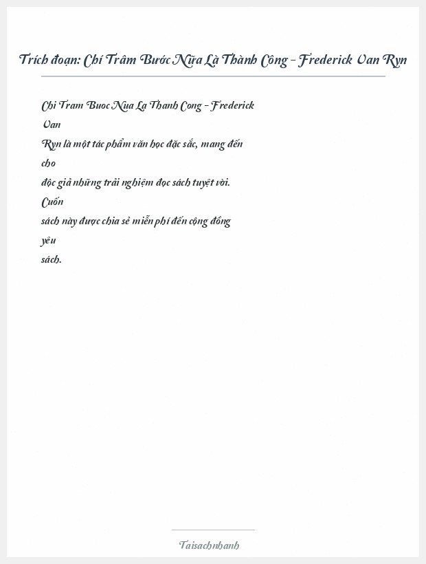 Trích đoạn Chí Trâm Bước Nữa Là Thành Công - Frederick Van Ryn