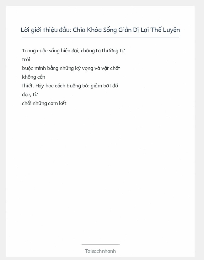 Trích đoạn Chìa Khóa Sống Giản Dị Lại Thế Luyện