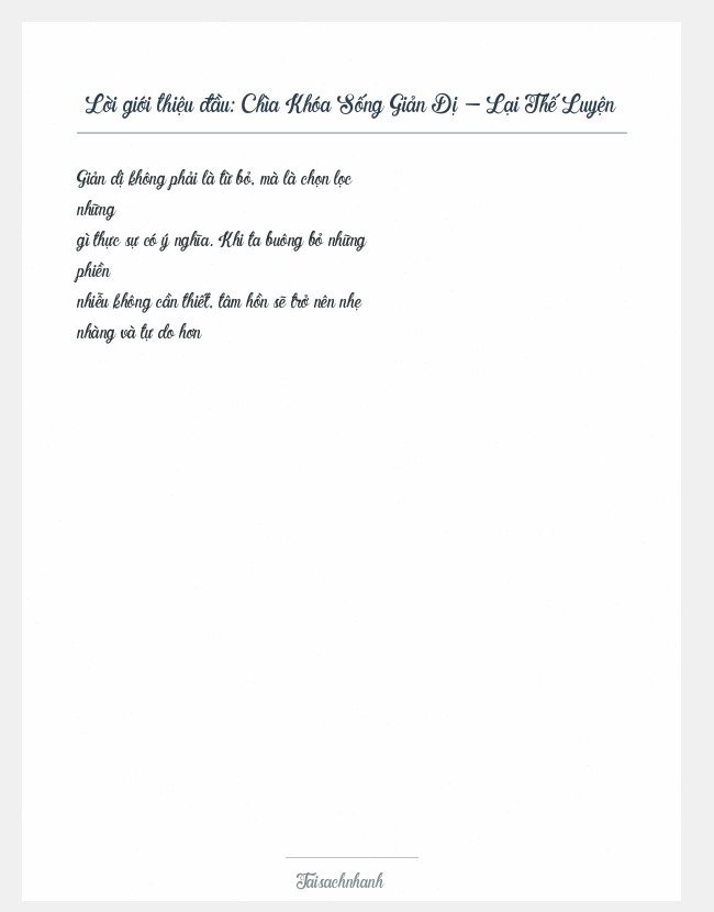 Trích đoạn Chìa Khóa Sống Giản Dị - Lại Thế Luyện