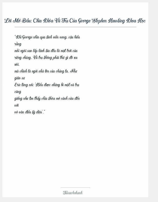 Trích đoạn Chìa Khóa Vũ Trụ Của George Stephen Hawking Khoa Học