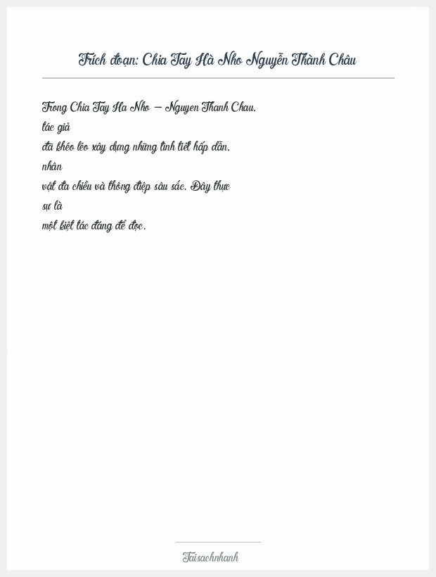 Trích đoạn Chia Tay Hà Nho Nguyễn Thành Châu