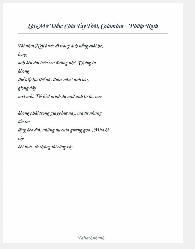 Trích đoạn Chia Tay Thôi, Columbus - Philip Roth