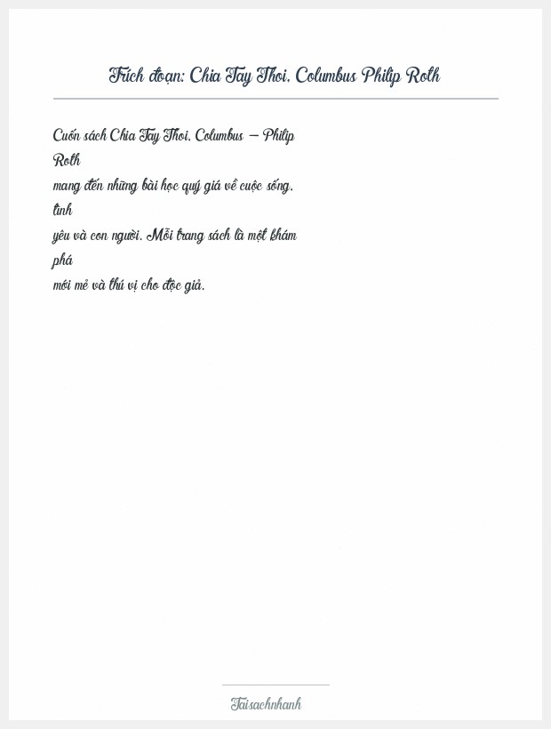 Trích đoạn Chia Tay Thoi, Columbus Philip Roth