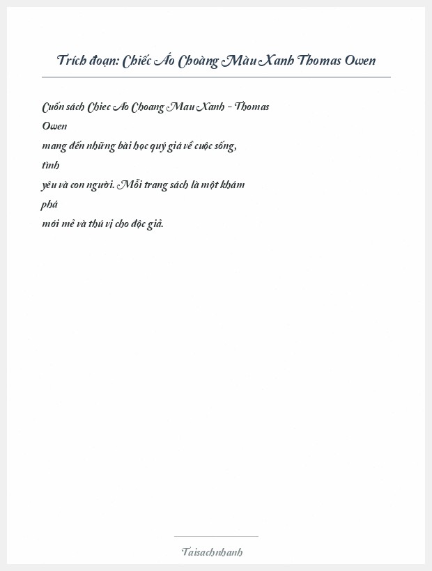 Trích đoạn Chiếc Áo Choàng Màu Xanh Thomas Owen