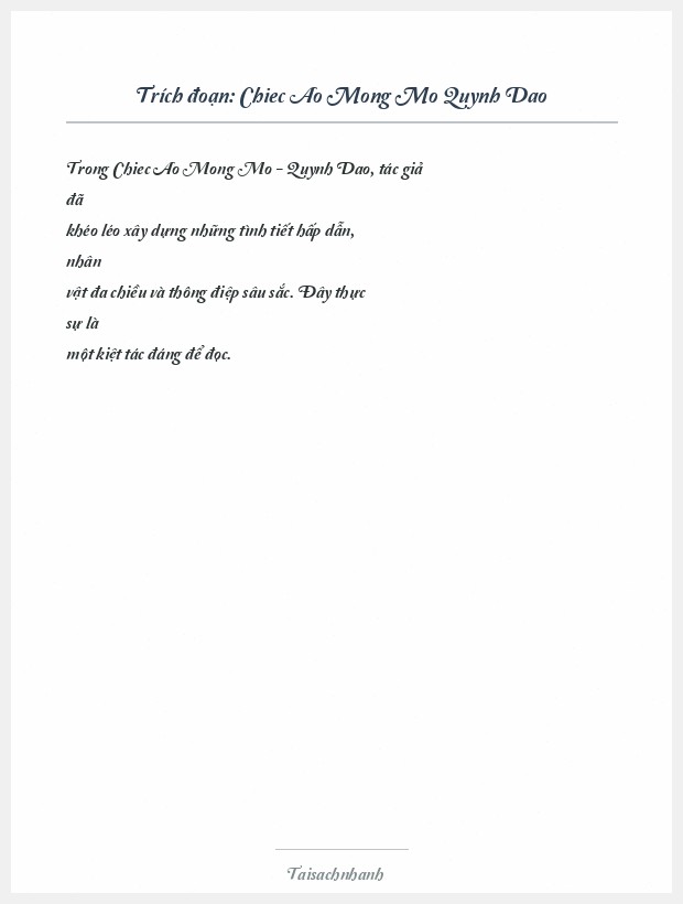 Trích đoạn Chiec Ao Mong Mo Quynh Dao