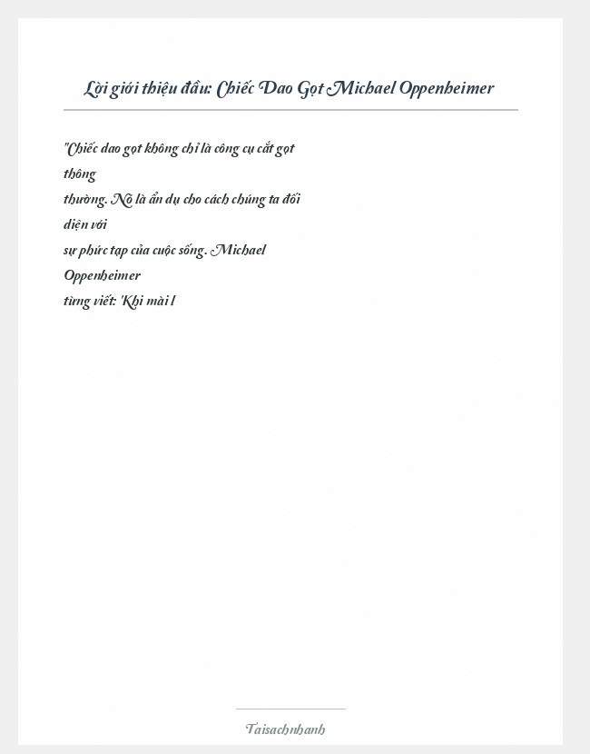 Trích đoạn Chiếc Dao Gọt Michael Oppenheimer