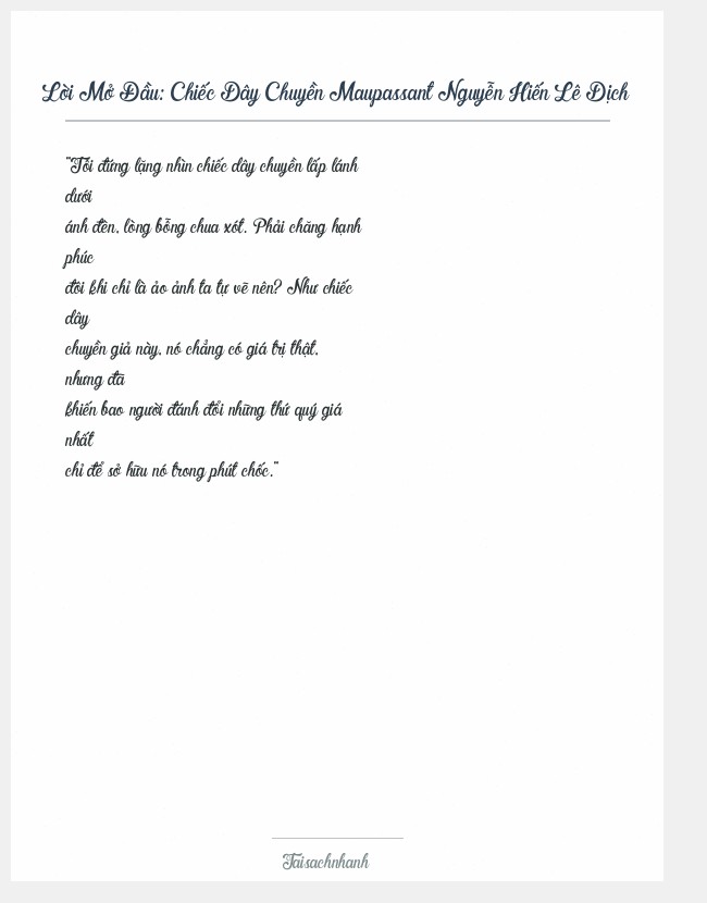 Trích đoạn Chiếc Dây Chuyền Maupassant Nguyễn Hiến Lê Dịch