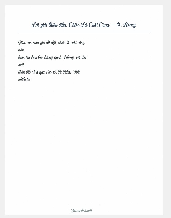 Trích đoạn Chiếc Lá Cuối Cùng - O. Henry