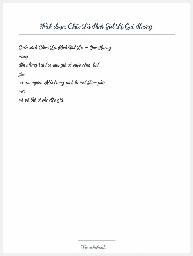 Trích đoạn Chiếc Lá Hình Giọt Lệ Quê Hương