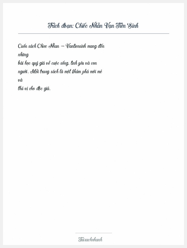 Trích đoạn Chiếc Nhẫn Vạn Tiên Sinh