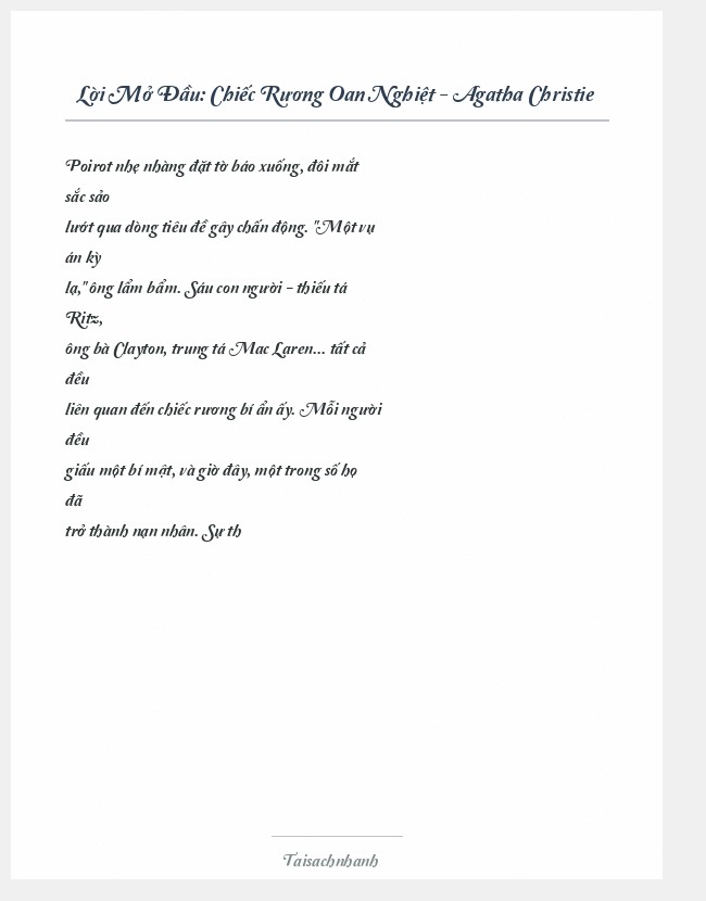 Trích đoạn Chiếc Rương Oan Nghiệt - Agatha Christie
