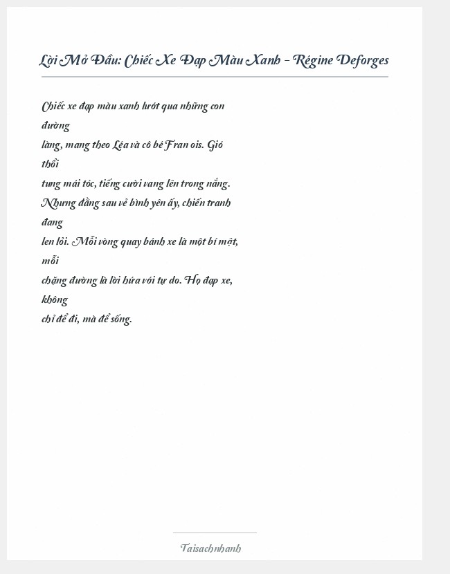 Trích đoạn Chiếc Xe Đạp Màu Xanh - Régine Deforges