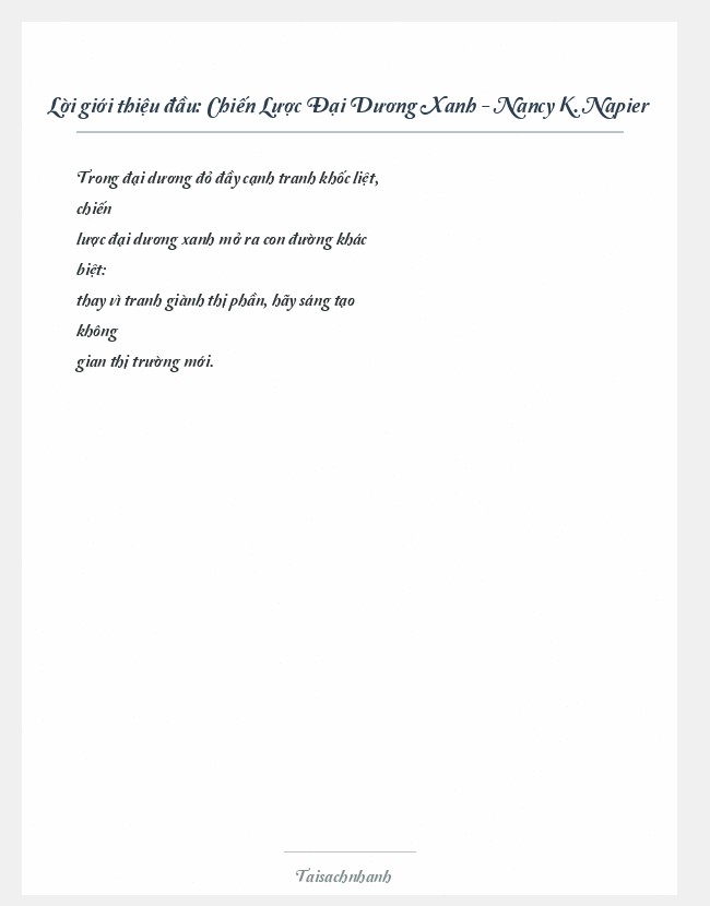 Trích đoạn Chiến Lược Đại Dương Xanh - Nancy K. Napier