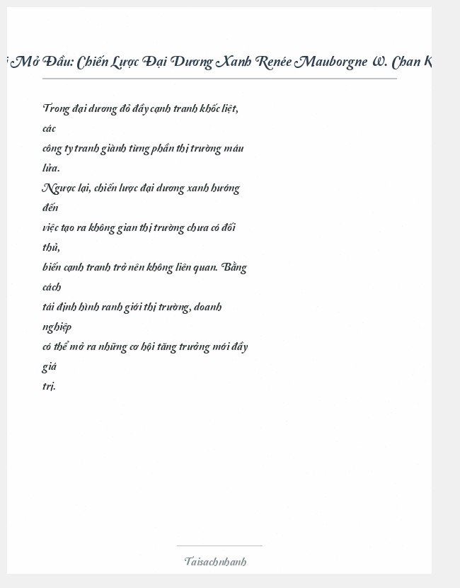 Trích đoạn Chiến Lược Đại Dương Xanh Renée Mauborgne W. Chan Kim