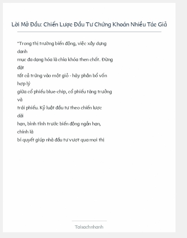 Trích đoạn Chiến Lược Đầu Tư Chứng Khoán Nhiều Tác Giả
