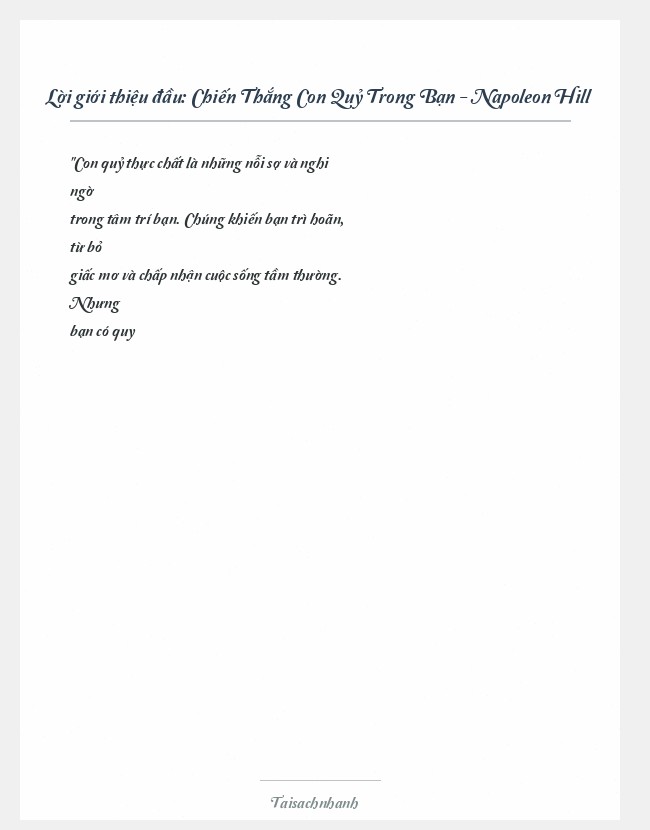 Trích đoạn Chiến Thắng Con Quỷ Trong Bạn - Napoleon Hill