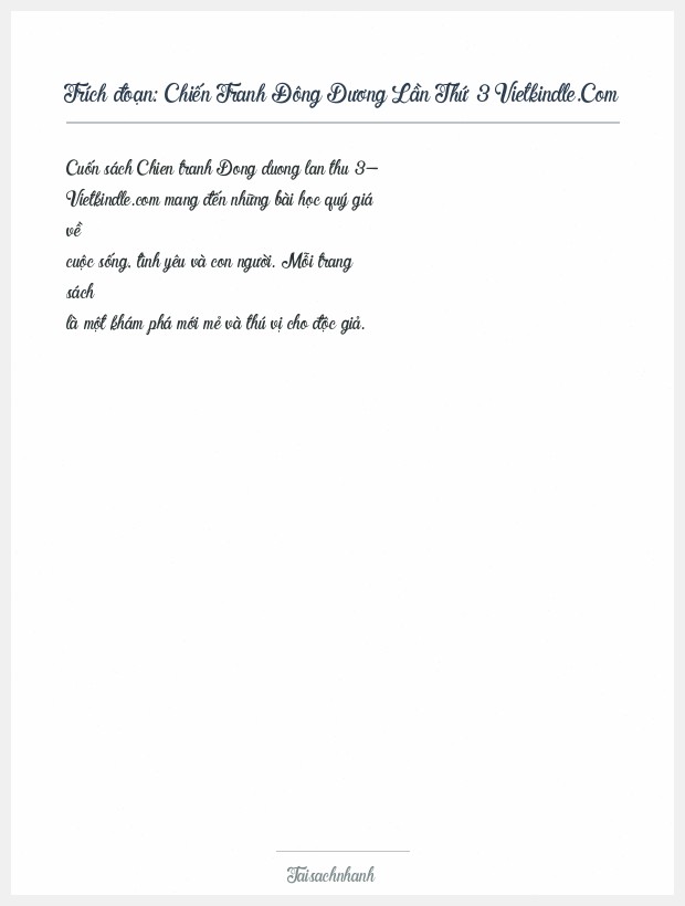 Trích đoạn Chiến Tranh Đông Dương Lần Thứ 3 Vietkindle.Com