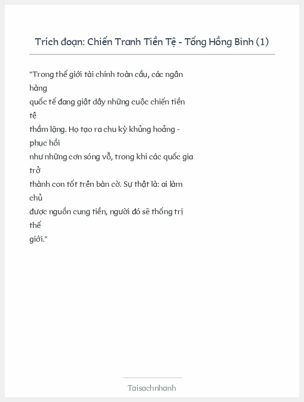 Trích đoạn Chiến Tranh Tiền Tệ - Tống Hồng Binh (1)