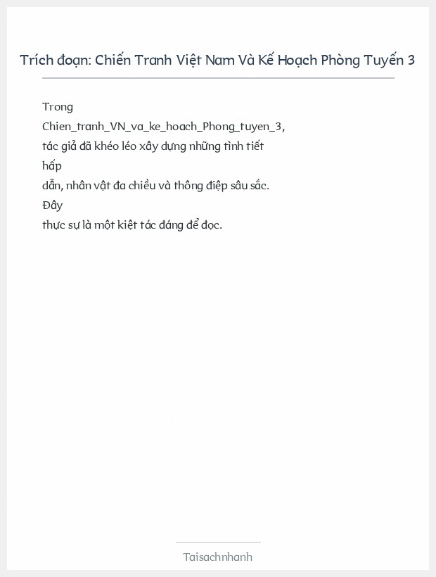 Trích đoạn Chiến Tranh Việt Nam Và Kế Hoạch Phòng Tuyến 3