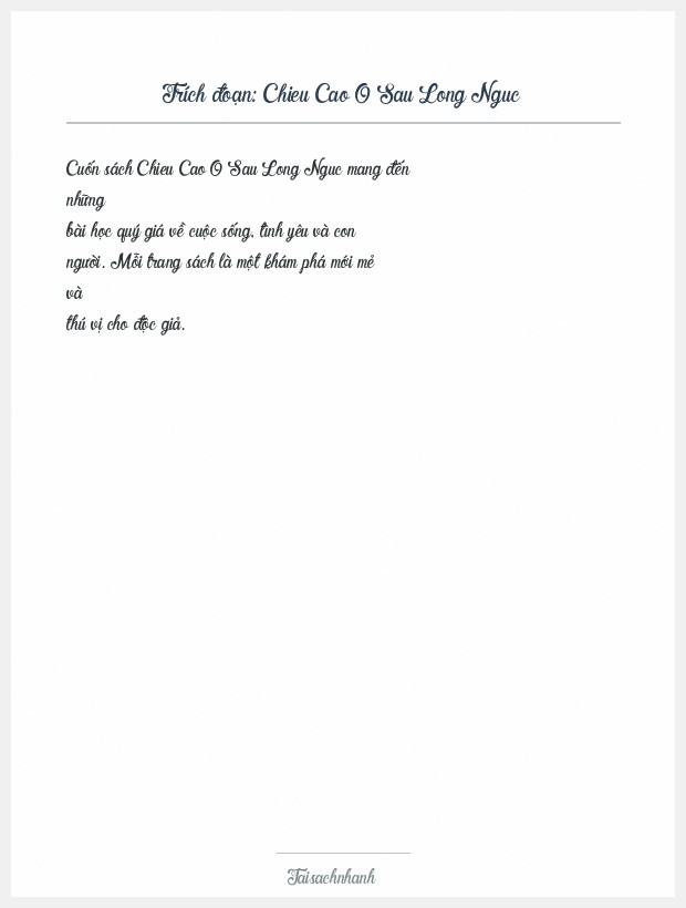 Trích đoạn Chieu Cao O Sau Long Nguc